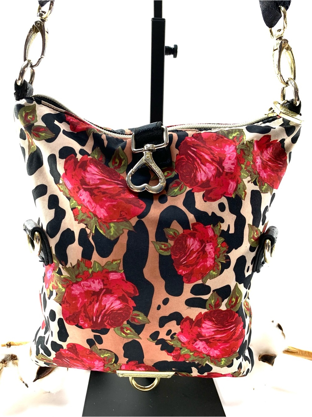 Betsey Johnson Floral Animal Print Y2K Whimsical Crossbody Bag Heart Charm